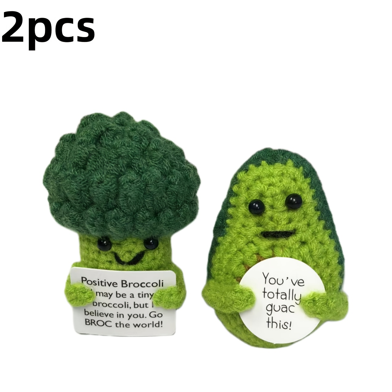 TEMU Okra's 2pcs, Emotional Support Crochet Dolls, Green Mood Is Very Healthy, Avocado + Broccoli Fruit And Vegetable Set Combination, Gift, Suitable