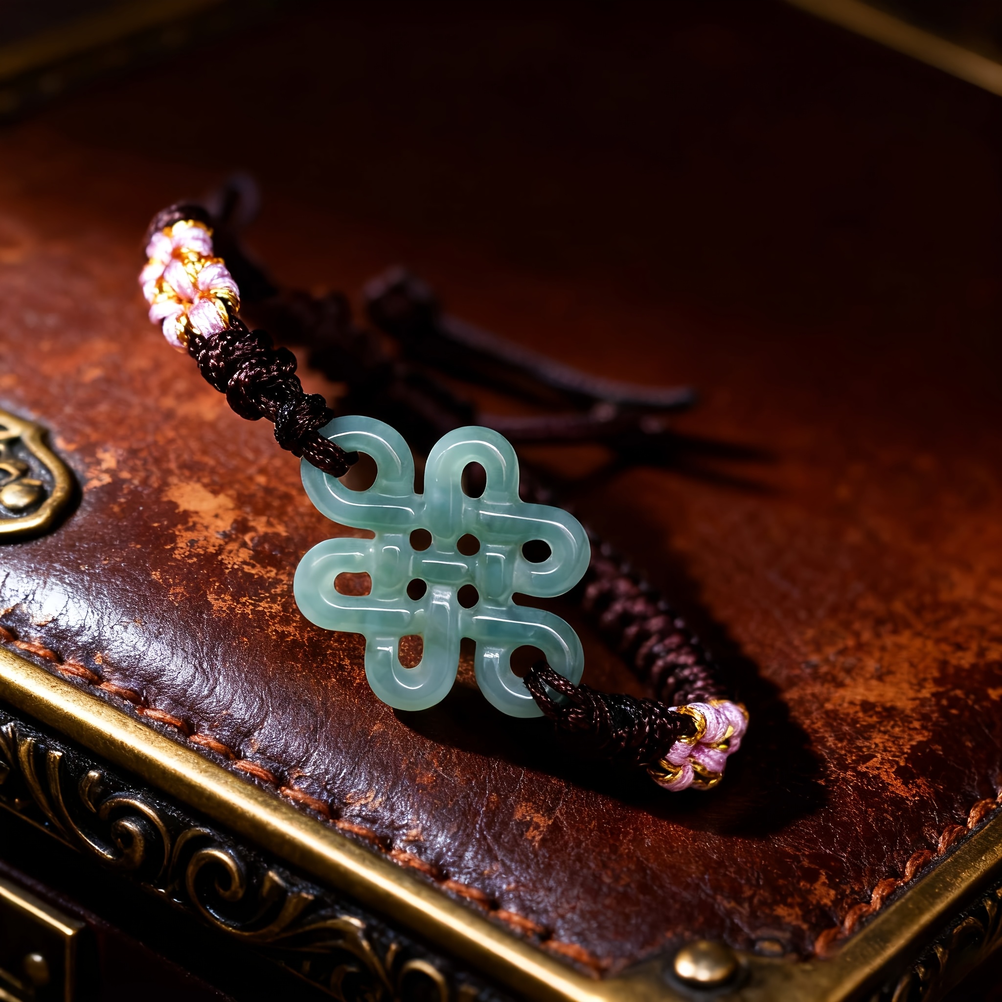 E-shop 1 Handgefertigtes Chinesisches Knoten Armband aus Naturstein - Blau-Grün & Rosa Pfirsichblüten-Perlen, Verstellbarer Bohemian-Stil, Geburtsstein