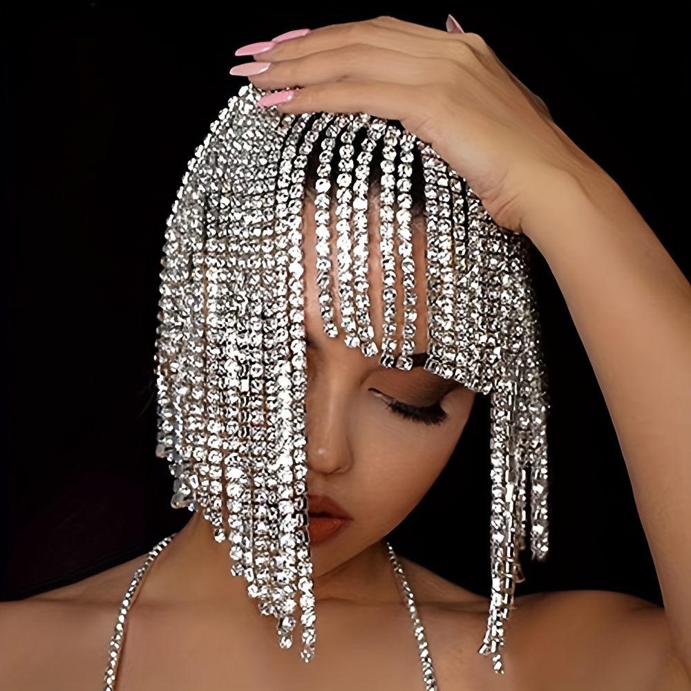 bohemian retro rhinestone headpiece exaggerated tassel hair accessory vintage ethnic style full sparkling rhinestone headwear for parties and weddings details 3