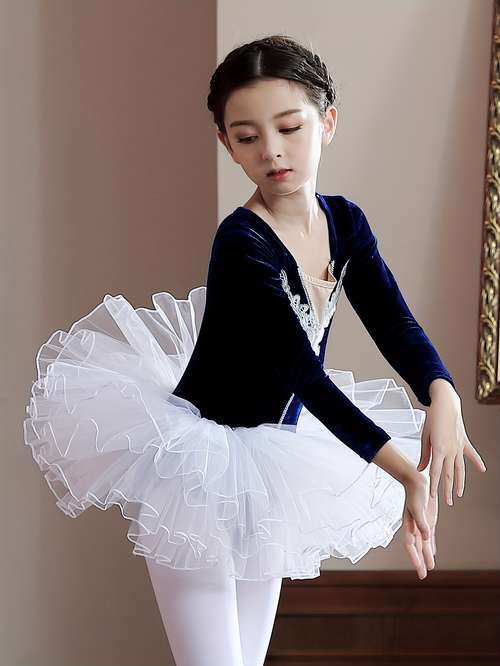 Kids Girls Ballet Dance Gymnastics Tutu Dress - One Shoulder Leotard With Shiny Skirt