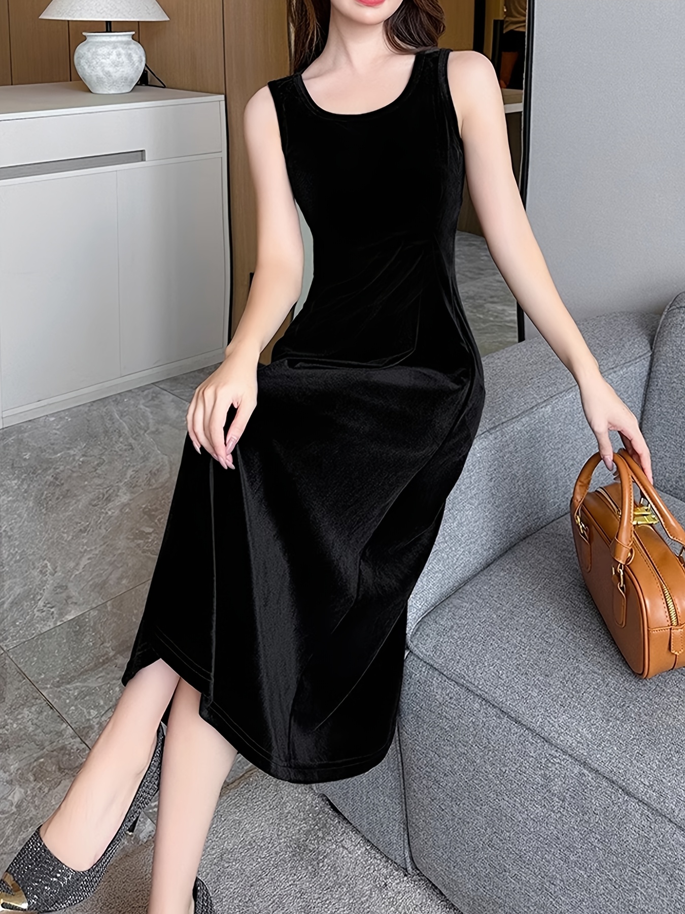 halter neck long dress Berrylush Women Solid Black Halter Neck Flared Maxi Dress main image 0
