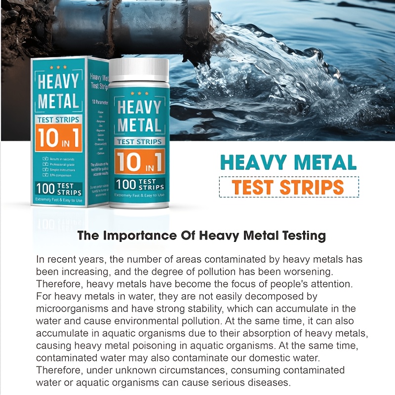 100pcs 10-in-1 Heavy Metal Water Test Strips For Pools & Drinking Water - Quick, Readings For, , Mercury, Cadmium