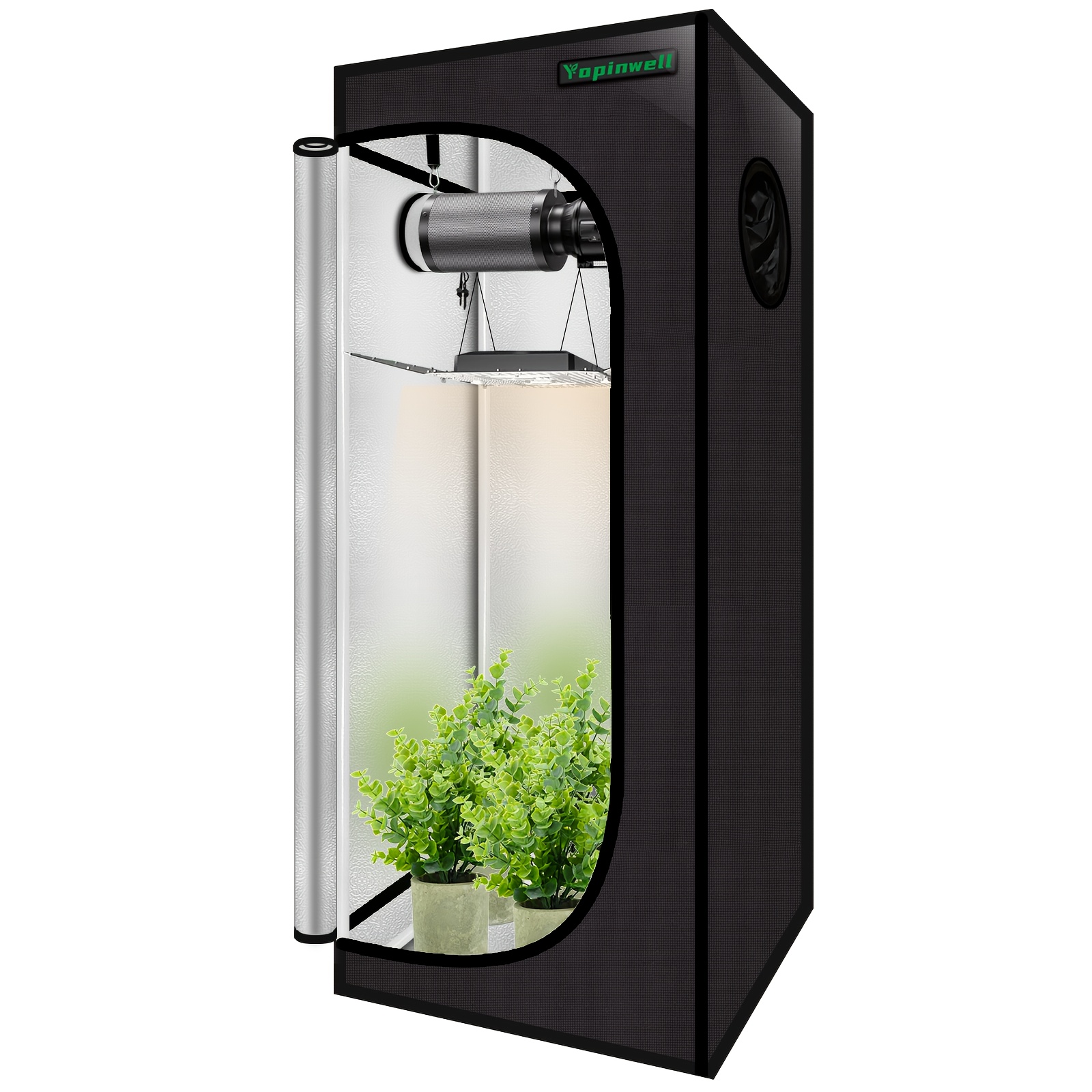 

Yopinwell 1pc 62x62x161cm 24"x24"x63" 2x2 Reflective Mylar Water-resistant Grow Tent 600d For Hydroponics Indoor Plants, Featuring An Window, Removable Floor Tray, And Tool Bag For Indoor Gardening.