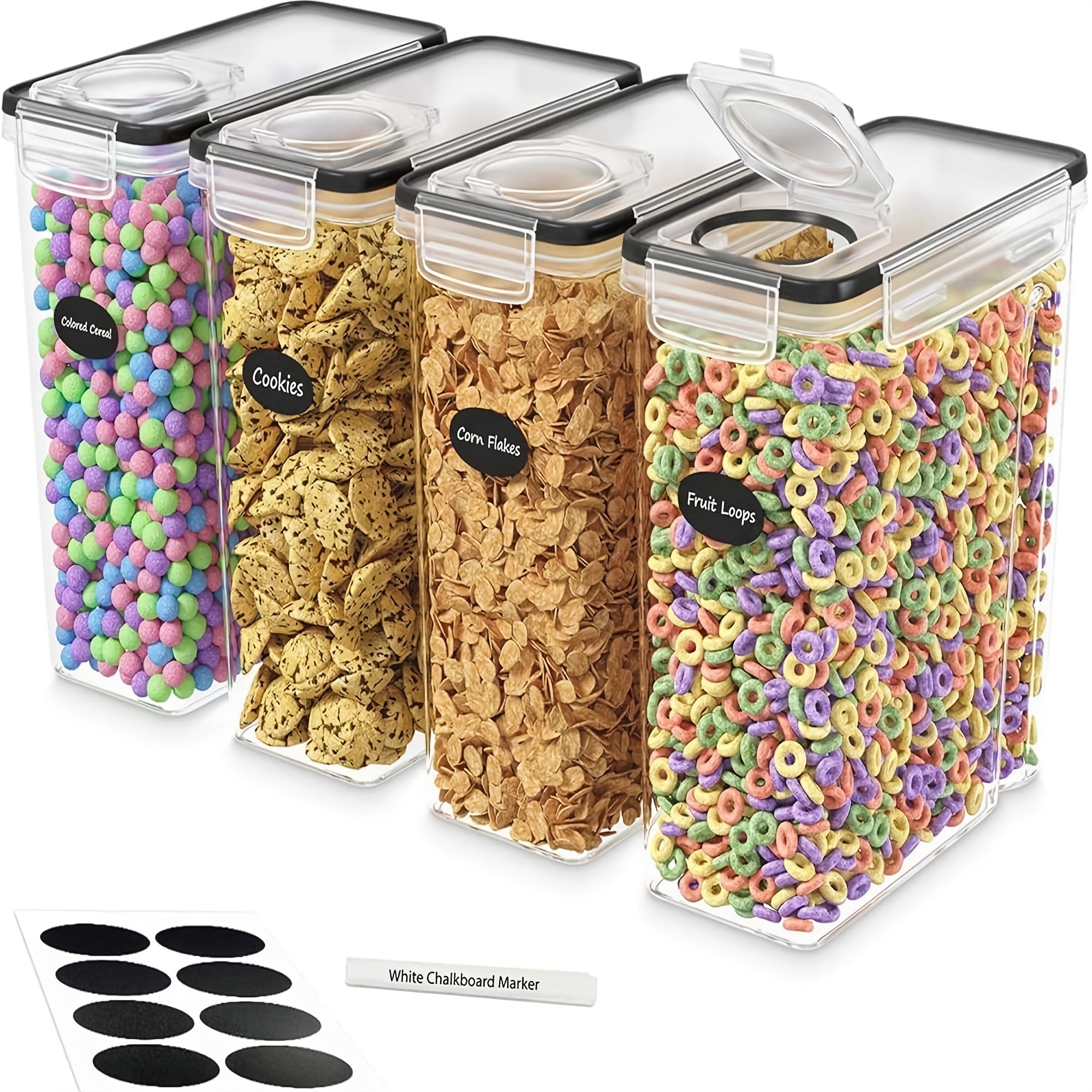 TEMU 4pcs 4l Airtight Food Storage Containers With Lids & Labeling System - Suitable For Cereal, Pasta, Rice, Flour Jars, Plastic Canisters Pen &