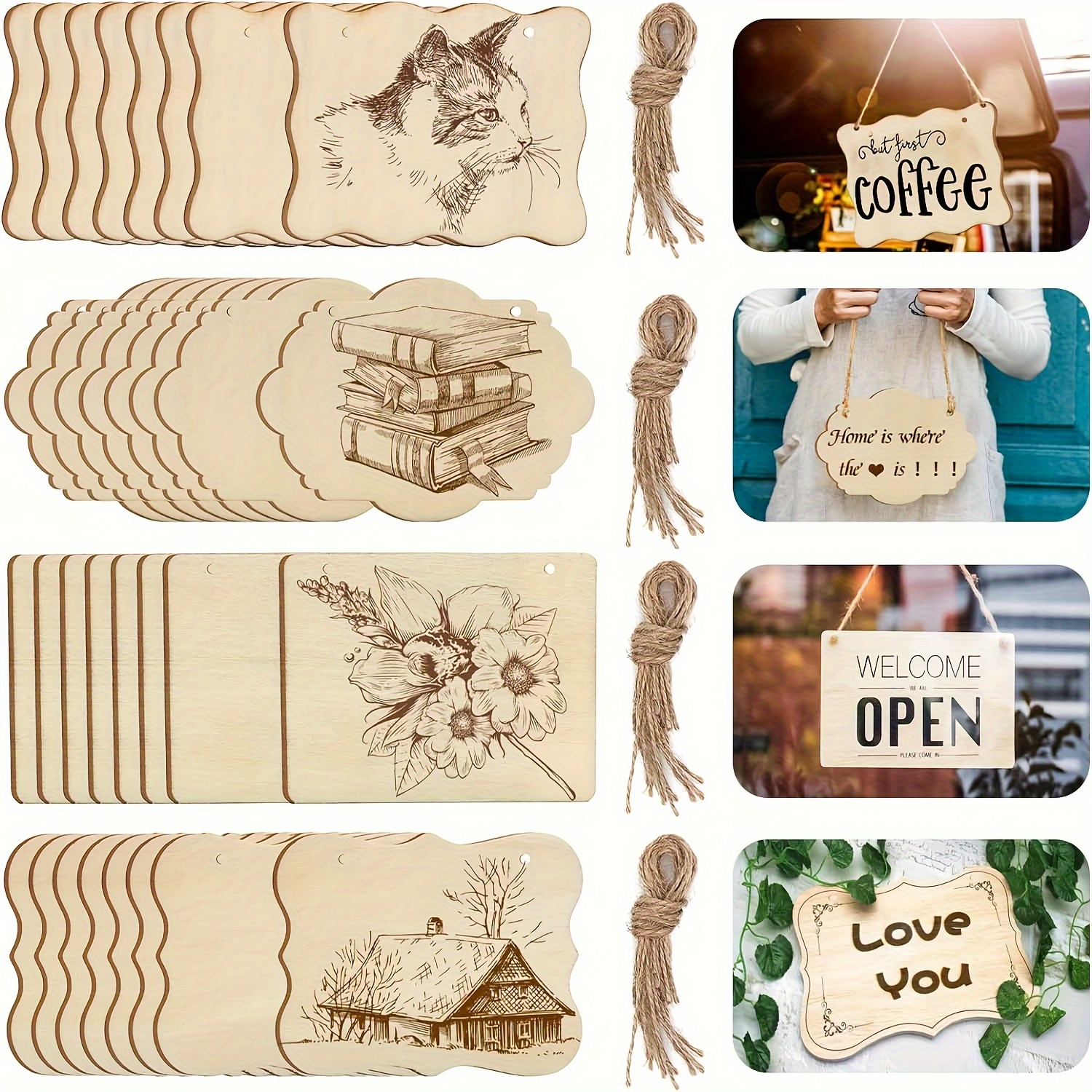 

32-pack Unfinished Wooden Plaques For Diy Crafts, Blank Wood Sign Panels For Painting, Pyrography, Writing, Photo Props, Coasters & Home Decor - Versatile Irregular Shapes