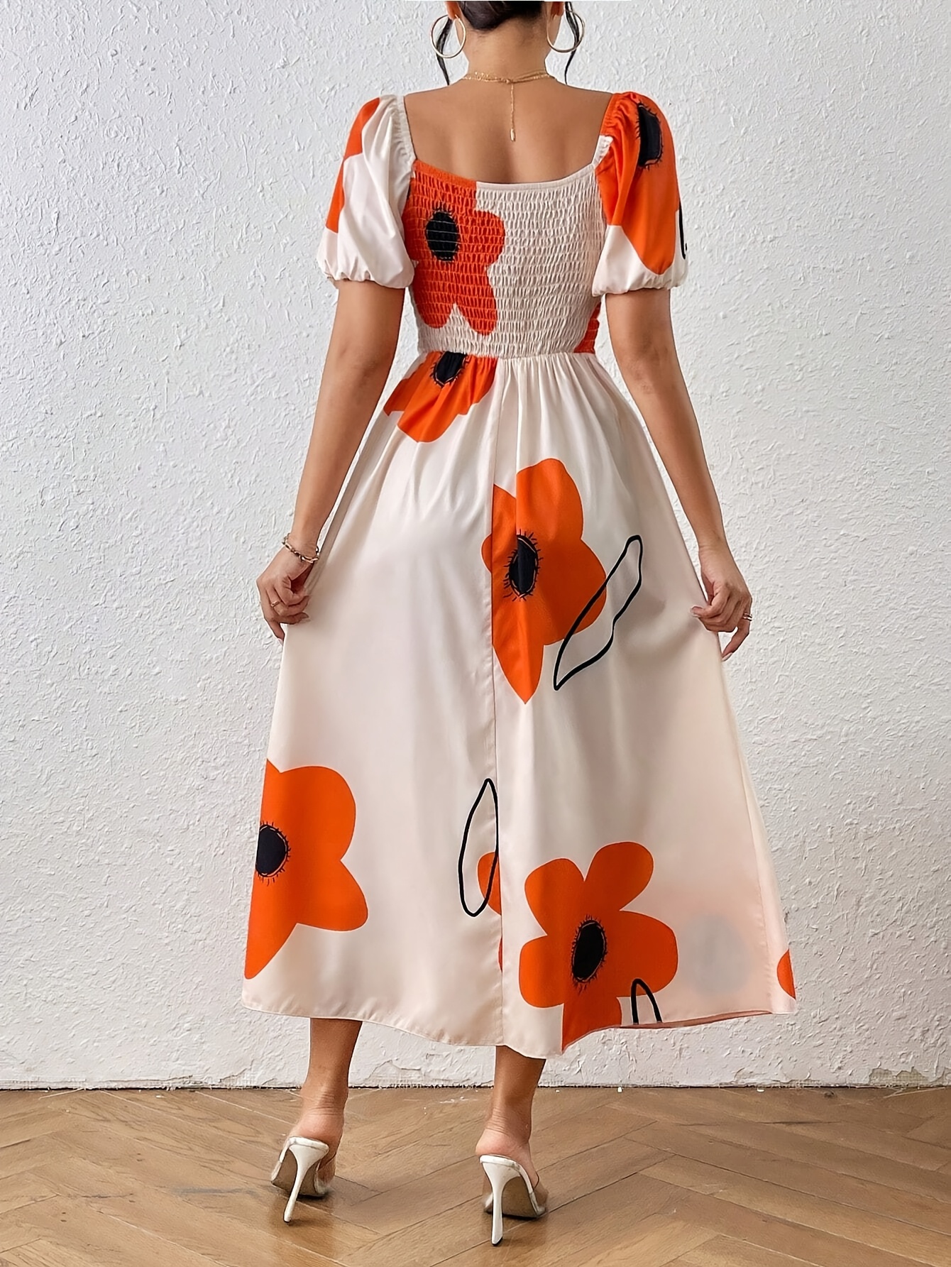 womens elegant evening dress beige orange floral party gown Temu