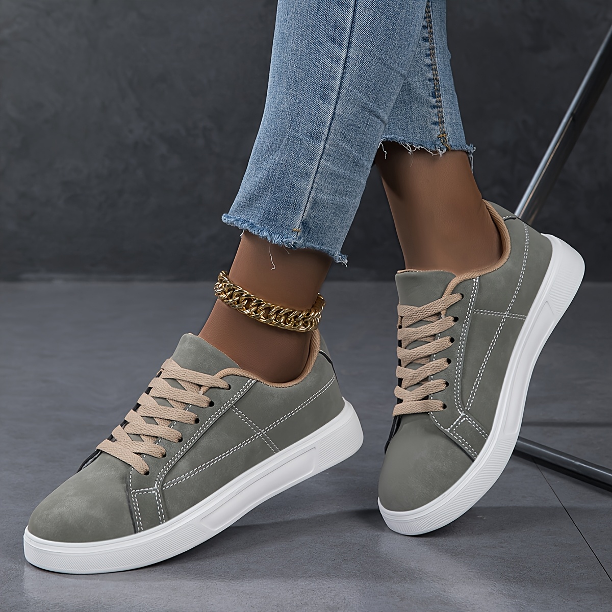TEMU Women' Color Casual Flat Skate Shoes With Simple Lace-up Upper, Style Suitable For Daily Commuting And , Casual Board Shoes, Women Shoes,