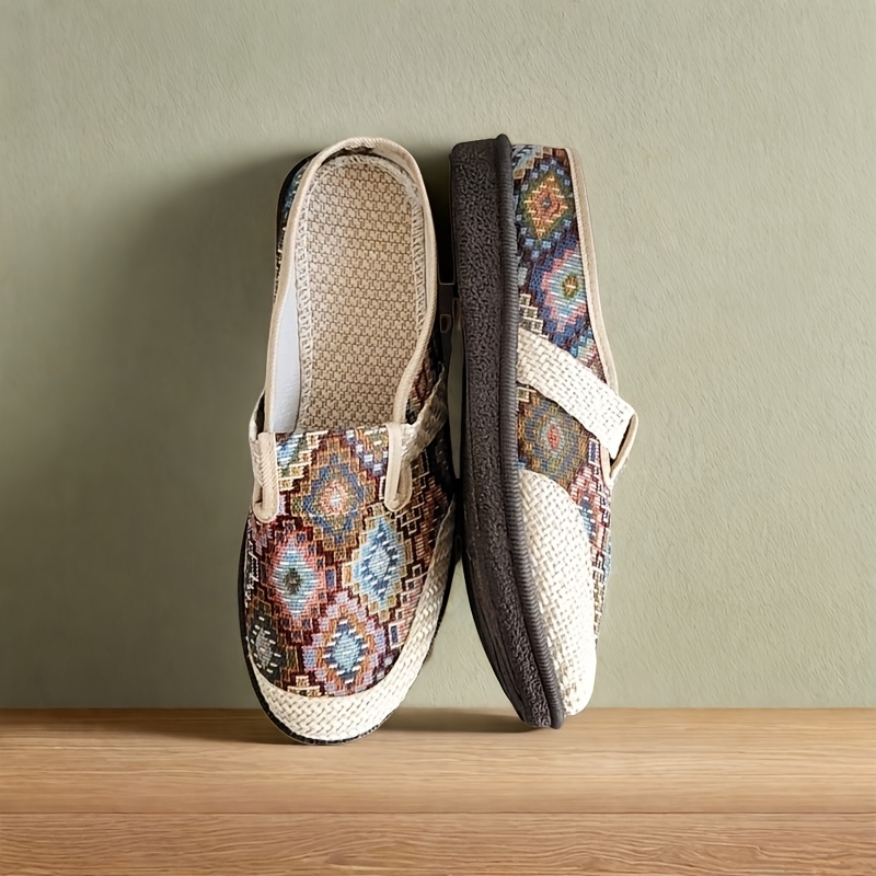 زوج واحد من أحذية النساء الكتانية بدون رباط، كاجوال بمقدمة Temu