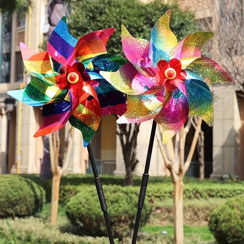 

1pc, Reflective Laser Windmill Bird Repellent Devices - Rainbow Pinwheels For Balcony, Garden, Patio, And Farm - Outdoor And Party Decor