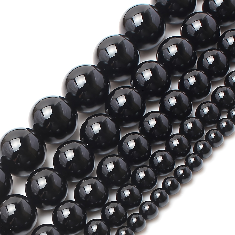 

Smooth Black Agate Gemstone Beads For Diy Jewelry Making - Assorted Sizes 2mm-12mm, Ideal For Bracelets & Necklaces, 15" Strand