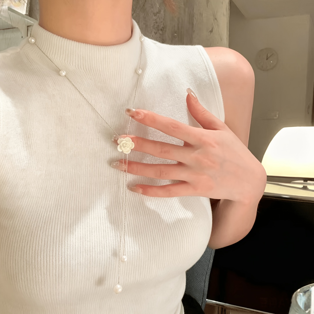 TEMU 1 pièce Collier long floral polyvalent de luxe léger, réglable et extensible, une chaîne de pull longue et polyvalente pour quotidiennes, les