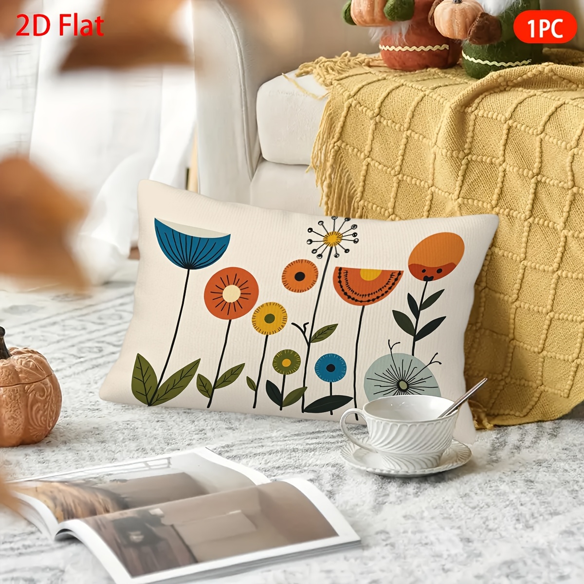 TEMU Fundas de cojín 2D, 1 pieza, diseño floral abstracto, fundas de felpa cortas, decoración para el hogar, aptas para, oficina, dormitorio,