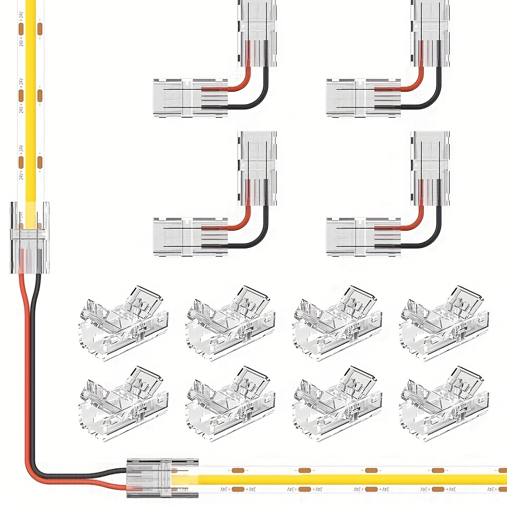 TEMU 12-teiliges Setz klare LED-Verbindungen, 8-teiliges 2-Pin-8-mm-COB-SMD-LED-Streifen zu Drahtverbindungen, kabellose Clip-Verbindung ohne Löten,