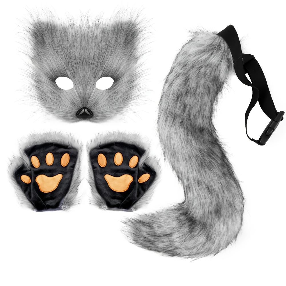 

3pcs Set Fox Mask, Plush Gloves & Tail, Anime Theme, Knit Material, For Cosplay, Costume Parties & School Performances