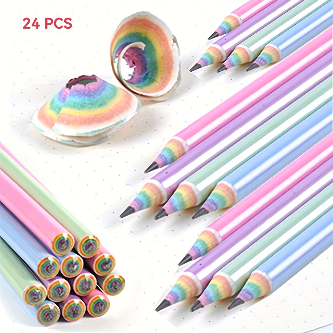Image of 12/24/6pcs Wooden Rainbow-colored Pencils With , Multi-colored Pencils For Drawing, Sketching, Illustration, School And Office Supplies, For Adults And Artist Writing Tool