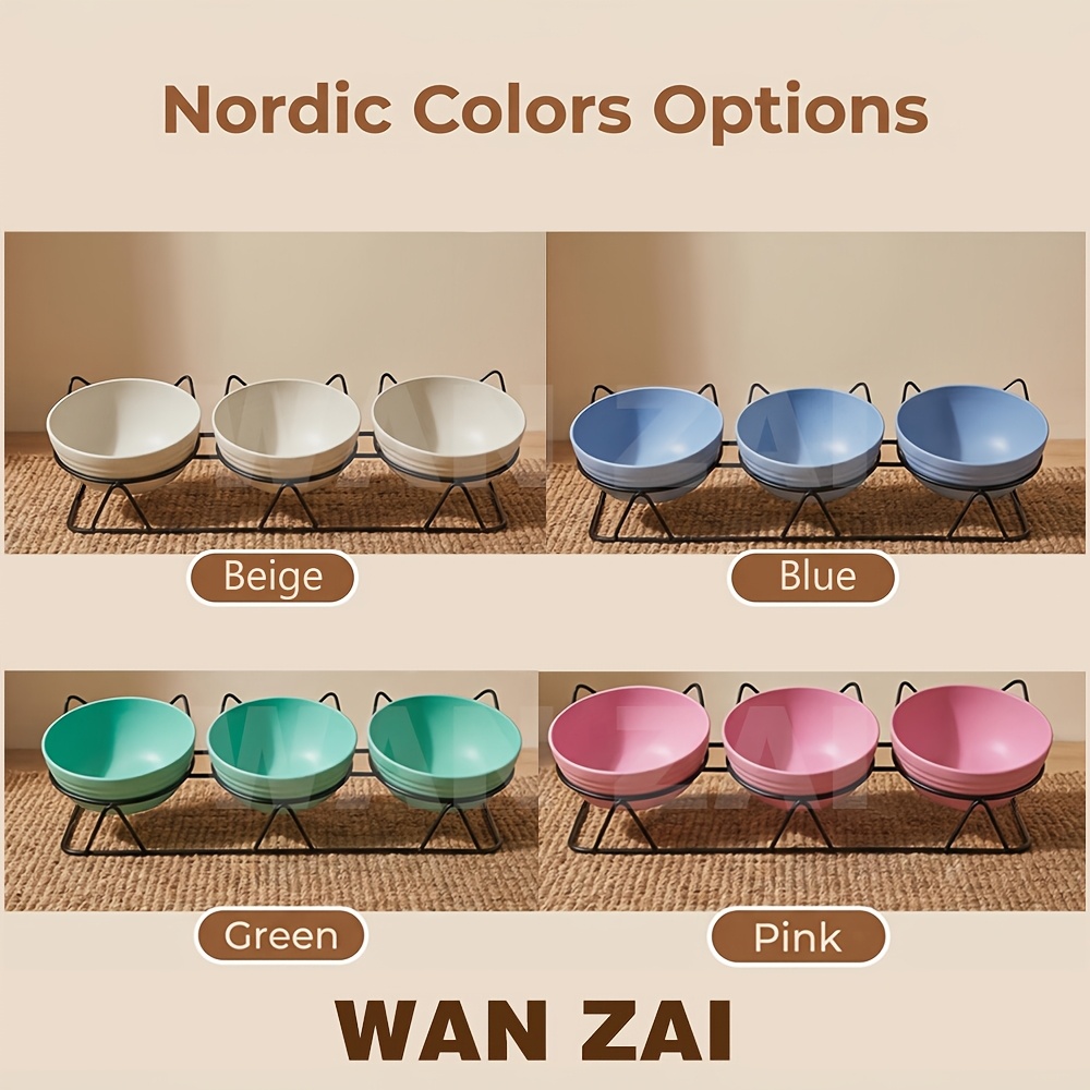 3pcs wheat straw bowls   tilted elevated cat bowls   color high   three bowl feeder anti vomiting neck protection non slip bracket   to clean large capacity multi     Product details 5