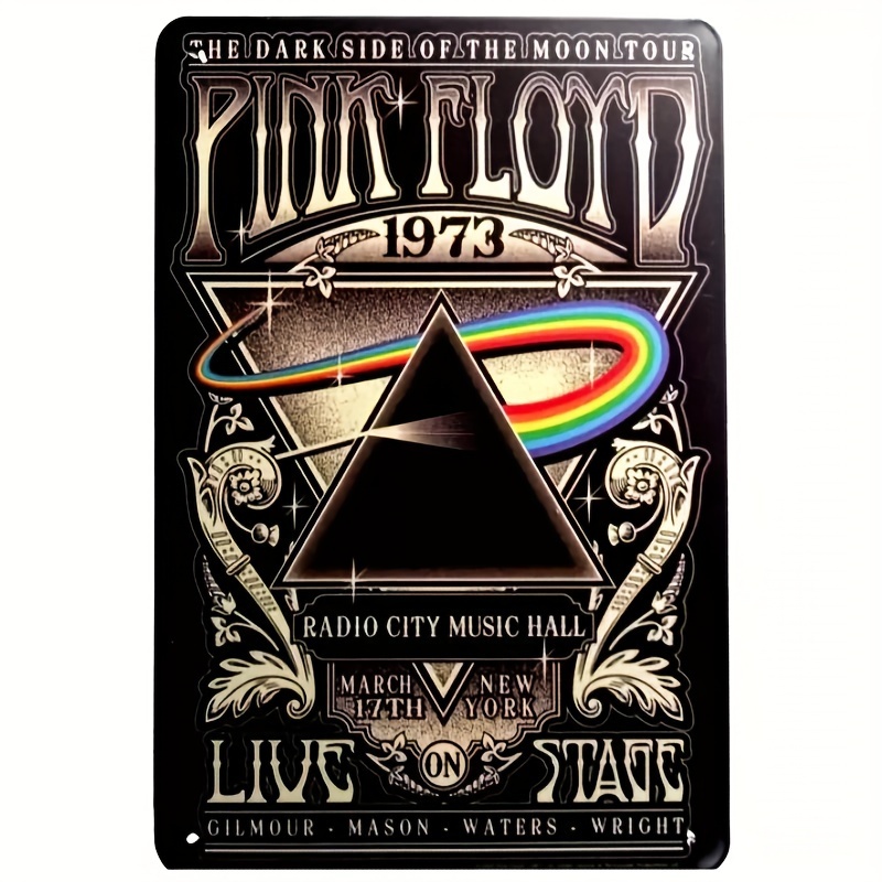 Vintage 70s Metal Sign - Retro Rock Band Decor, 12x8 Inch, Black with Rainbow & Stars, Iron Material, for Music Hall & Stage Enthusiasts
