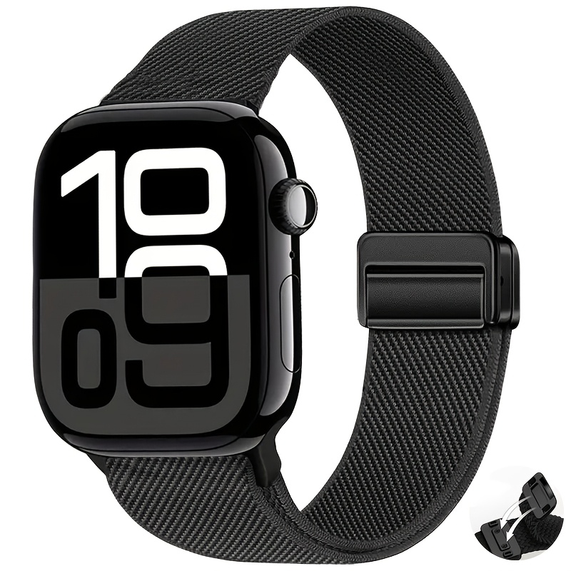 TEMU Elastische nylon horlogeband geschikt voor Apple Watch Series 11/10, 46mm 42mm, met magnetische verstelbare gesp. Elastische band geschikt voor