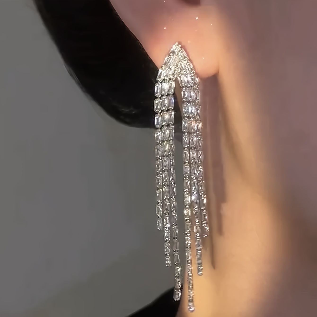 Women's Luxurious Cubic Zirconia Tassel Design Copper Earrings