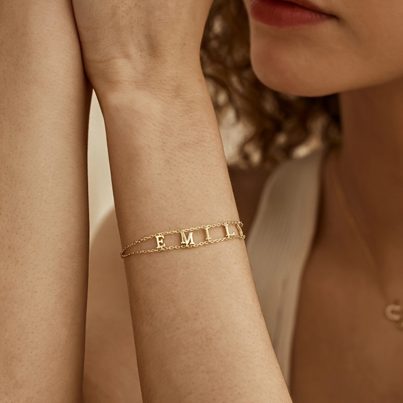 TEMU Custom Name Stainless Steel Bracelet, Chain Letter Bracelet, Personalized Letter Bracelet, 304l Stainless Steel Double-layer Chain Bracelet,