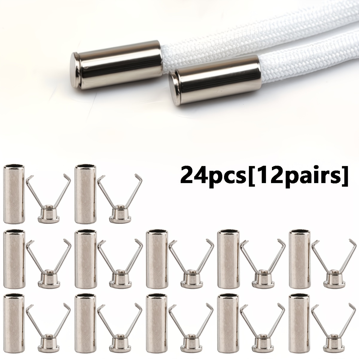 TEMU 24pcs Heavy-duty Rope Lock Additions, No-install Button Rope Clips For Shoelaces, Hoodies, Jackets, Pants And Cable Management, Adjustable Metal