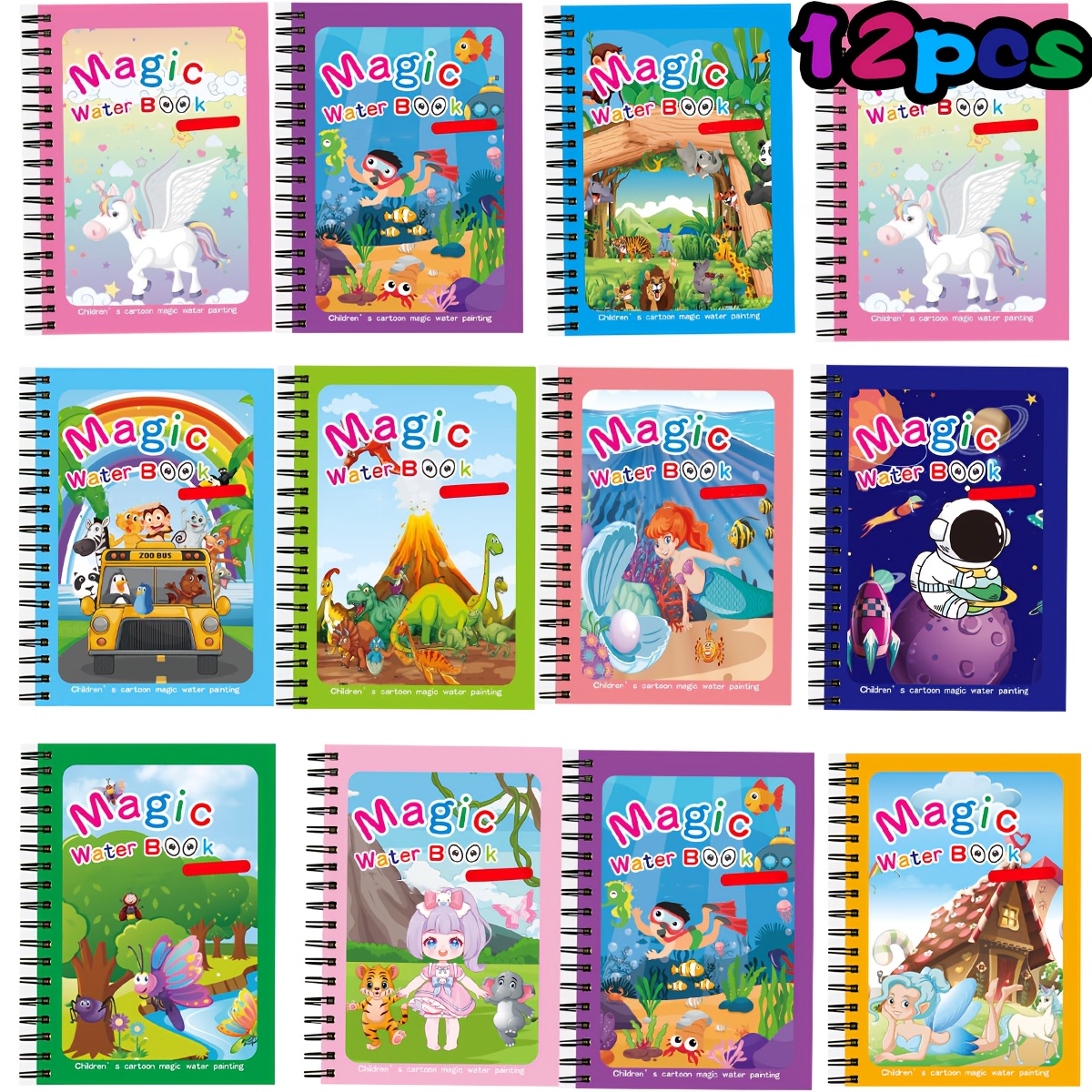TEMU Set Of 12 Books, Water , Reusable Painting Books For Young Children, Educational Gift Kits, Perfect For Easter Baskets And Fidget Toys For Kids