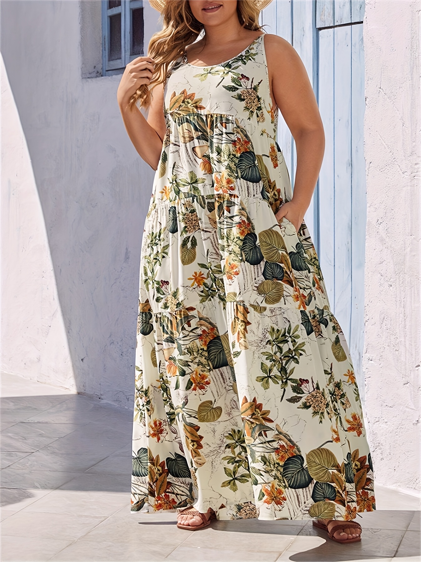 plus size bohemian floral print dress pockets - Temu Greece