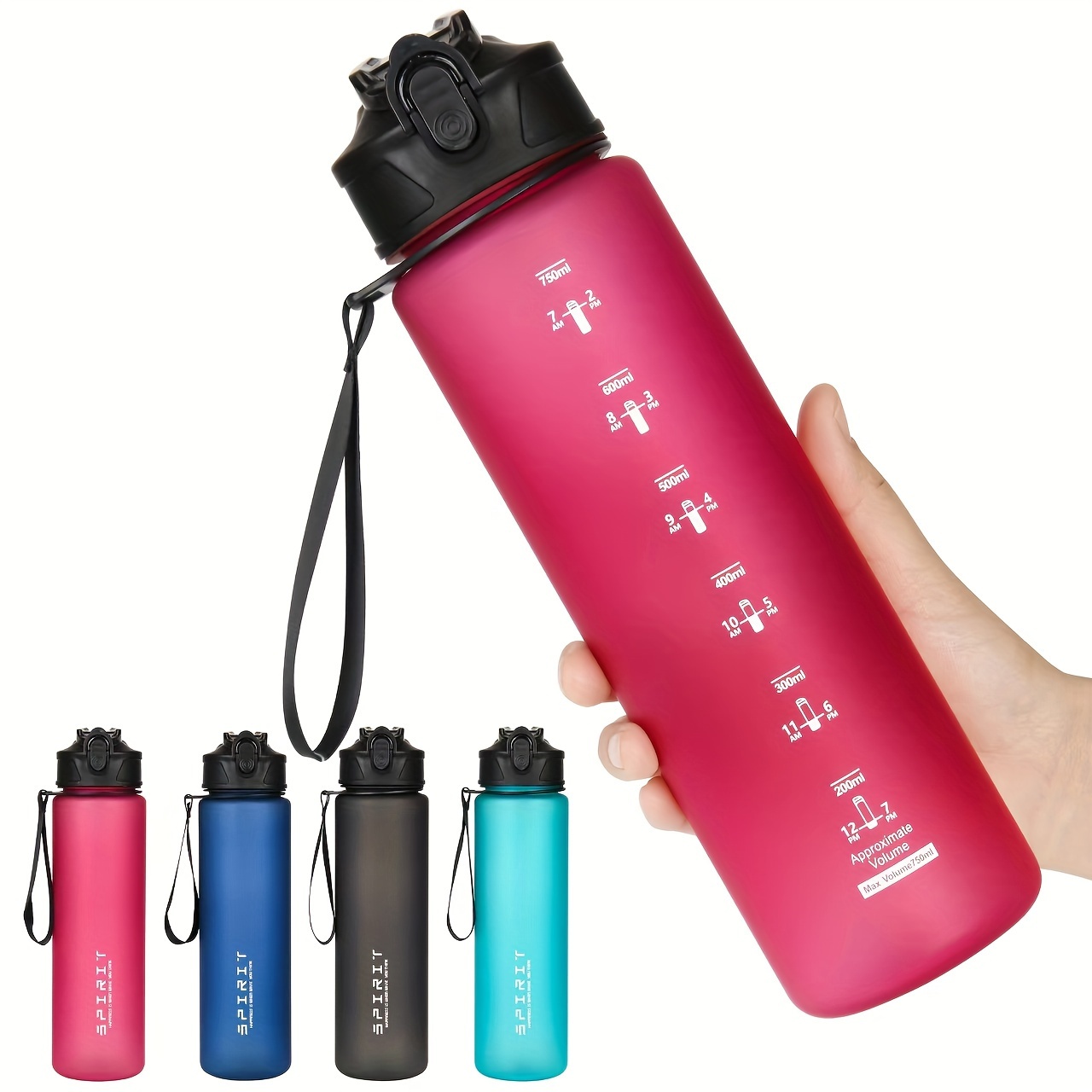 

1pc, 21oz (750ml) Matte Finish Large Capacity Sports Water Bottle With Straw, Portable Handle, Leak-proof, Pc Plastic, Fitness & Outdoor Use