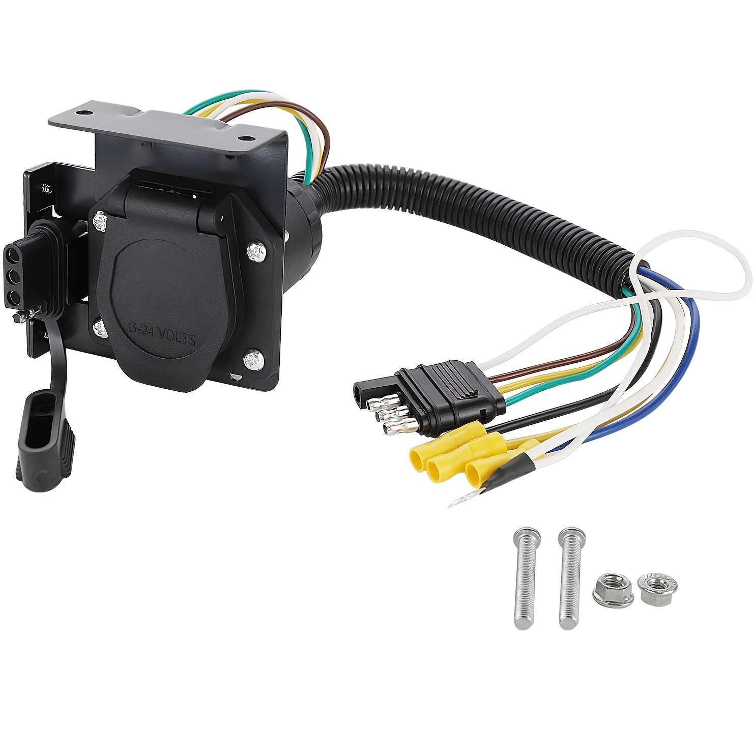 4 way   way trailer adapter with 7 pin to 4 pin dual output connector vehicle side 4 flat to trailer side 7 blade and 4 pin dual output connector   mounting bracket suitable for rv truck 7 pin trailer plug