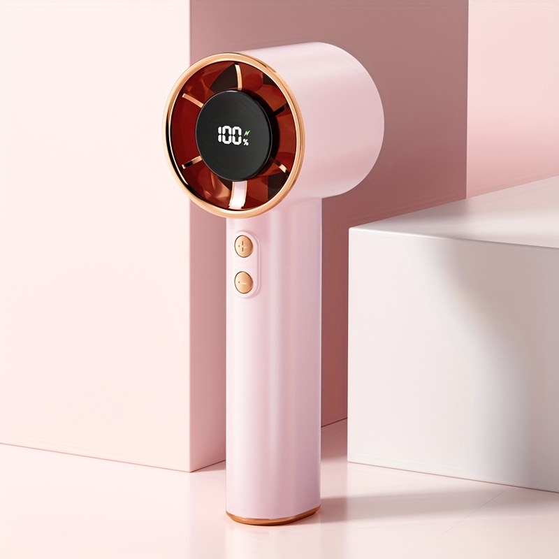 TEMU Portable Handheld Fan, Adjustable Mini Fan, Usb Rechargeable Personal Fan, Digital Display Small Hair Dryer For Home Office Outdoor
