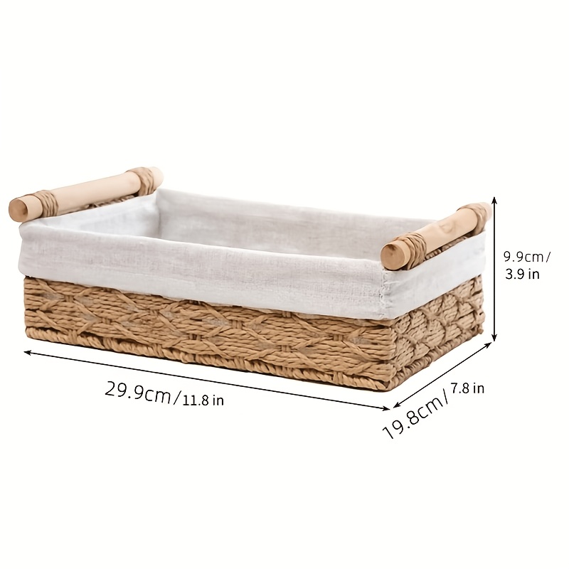 TEMU 1pc Rustic Woven Storage Basket With Lined Interior & Handles, Decorative Organizer For Living Room, Bedroom And Bathroom, Space-saving Desktop