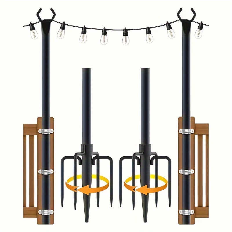 

String Light Poles, Metal Poles For Hanging Outdoor Light Strings, 2 Pack 10 Ft Light Poles Stand For Outside Garden, Patio, Wedding, Backyard, Deck, Party