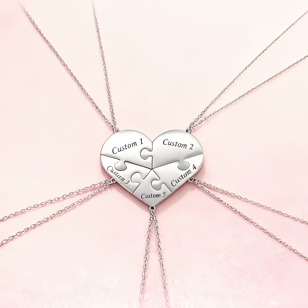 TEMU [customized] Women's Necklace Heart-shaped Style, Multiple Pieces Split Into A 3-8pcs Jigsaw Puzzle With Custom Names, Personalized Custom