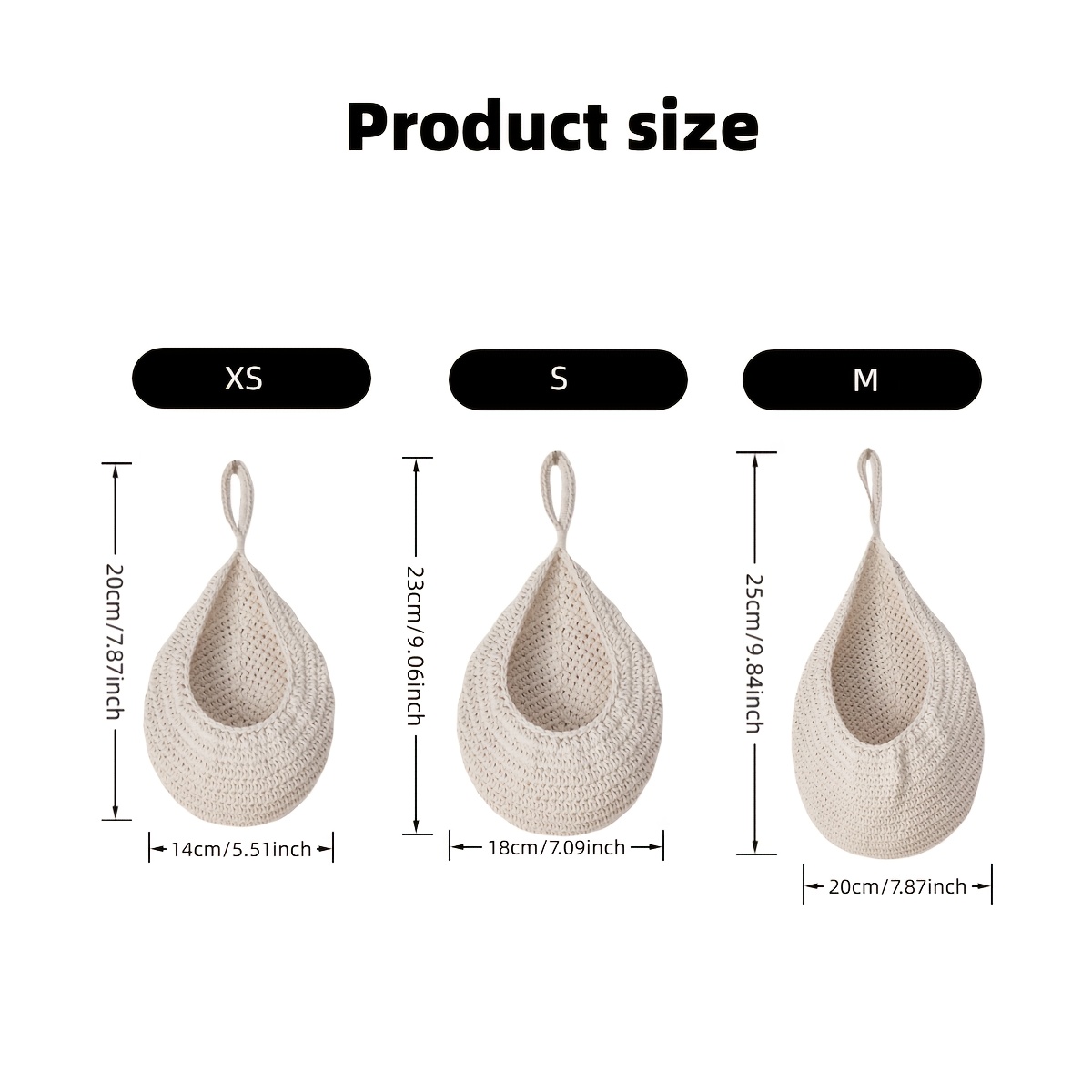 3-pack Hanging Baskets For Kitchen Boho 3 Sizes Wall Hanging Baskets For Living Room Teardrop Home Hanging Storage Baskets Door Organizers For Keys, Shelf Baskets