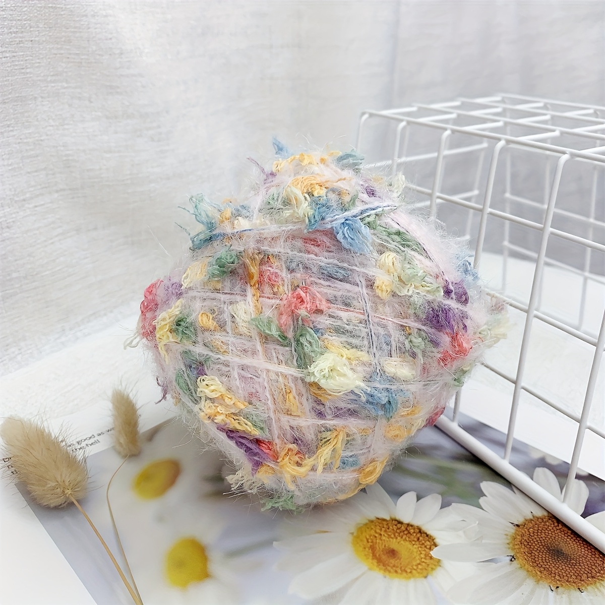 TEMU 1pc 100g Multicolor Mixed Yarn, Woven Knitted Crochet Yarn, Fluffy Glitter Yarn, Colorful Handmade Soft Thick Yarn, Used For Diy Crocheting And