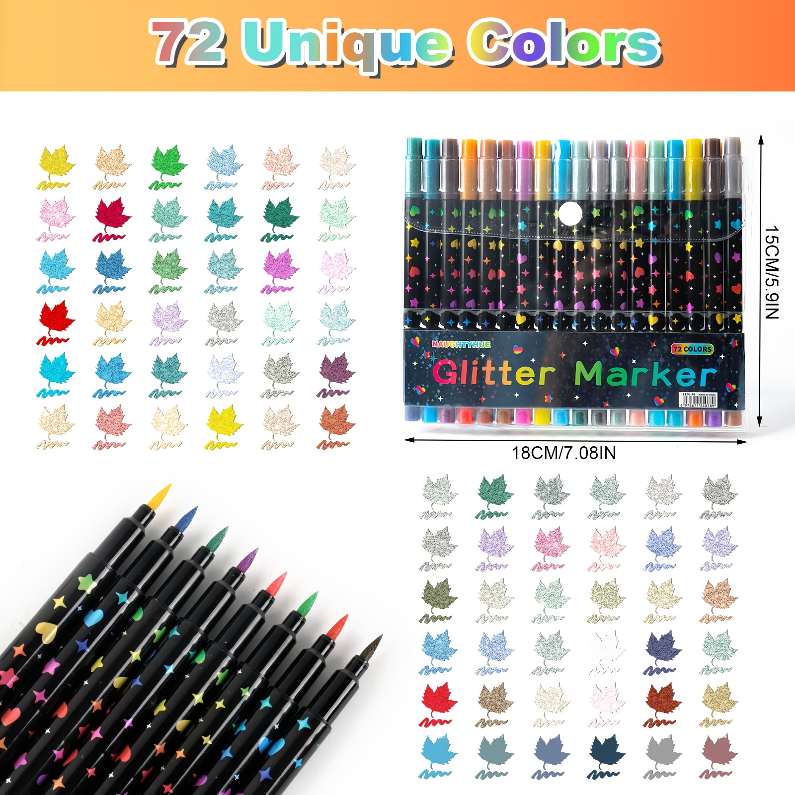 72-color Double-ended Glitter Pens (36 Pens), Ideal For Scrapbooking, Card Making, And Journaling; A Set Of 72 Double-ended Glitter Markers, Perfect For Artists