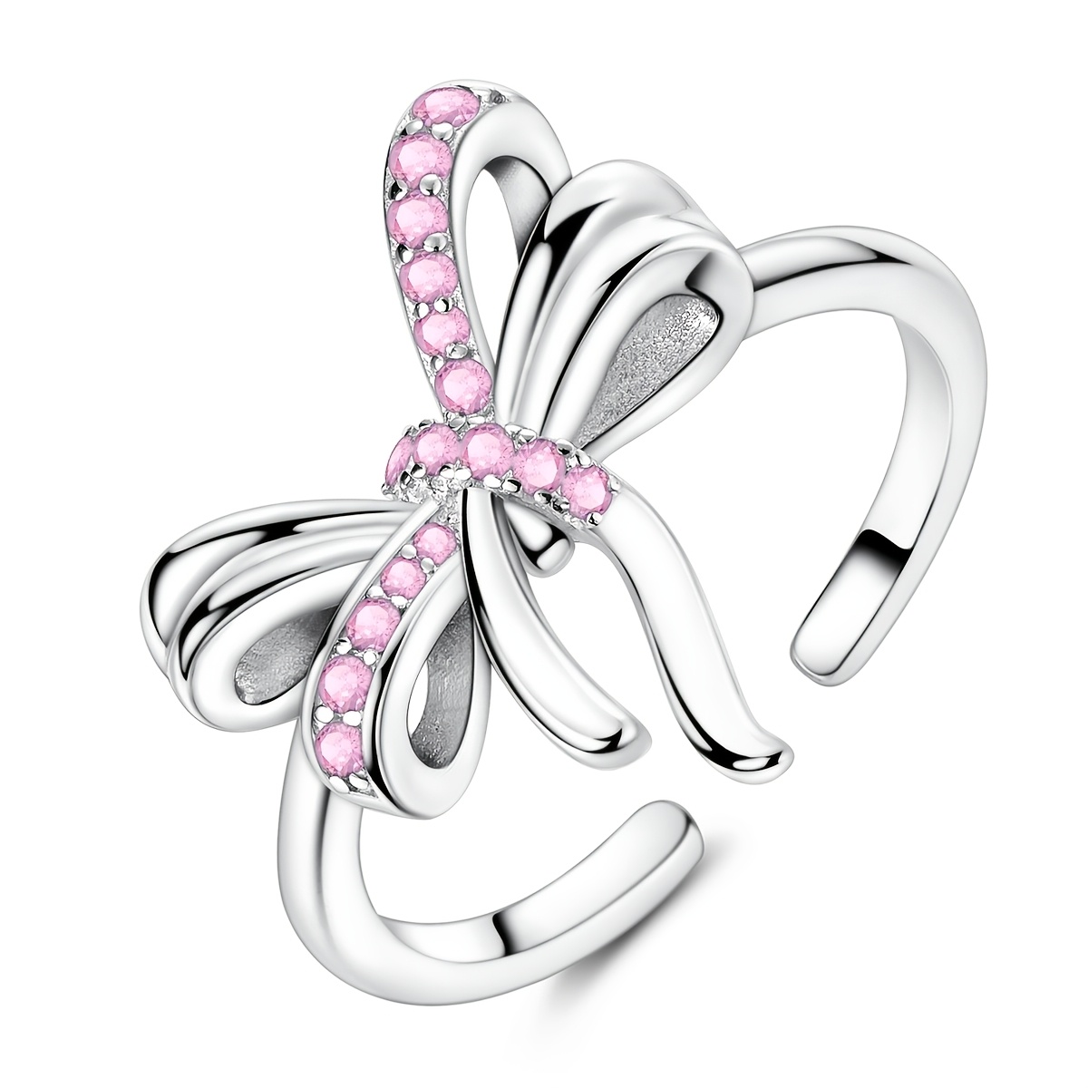 Silvery Color Adjustable Bow Ring, Luxury Gift Packaging