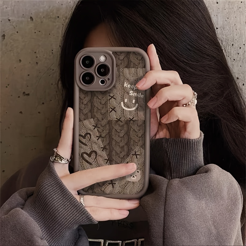 Brown Love joyful Face TPU Anti-Fall Protective Mobile Phone Case, Suitable for Apple iPhone 15/14/13/12/11/XR/7/Pro/Plus/Pro Max Protective Cover