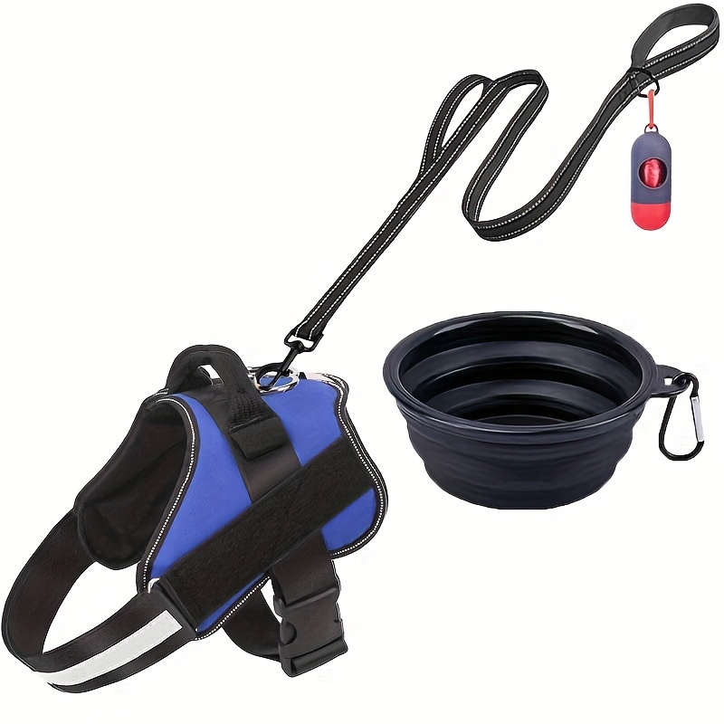 4pcs Pet Harness Set with Leash and Bowl