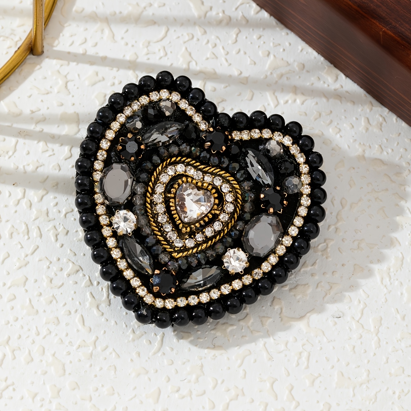 TEMU 1pc Heavy Beaded Heart Rhinestone And Brooch, 3d Heart Handmade Pin, Retro , Decor For Suit Coat Dress, Ideal Holiday Gift Accessory, Christmas