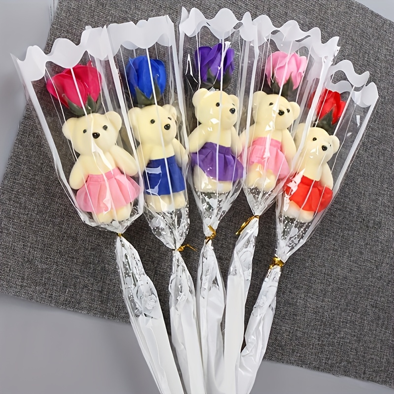 7pcs Romantic Artificial Rose Bouquet Set with Plush Bear | Perfect for Valentine'S Day, Weddings, Birthdays, And Other Occasions - Vibrant Roses Suitable for Home Decor And Special Occasions