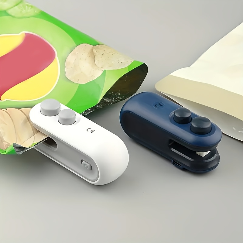 EHOTER Mini Scelleuses De Sacs 2 en 1, Machine à Sceller sous Vide pour Snacks, Mini Ferme-Poche Rechargeable, Scellement Et Découpe pour Garder Les Aliments Frais (Blanc+Gris