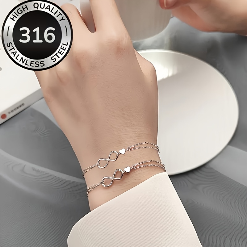 TEMU 2pcs Steel Infinity Symbol Bracelet Set - Infinity Bracelet, Hypoallergenic Adjustable Bangle, Simple And Exquisite Women's Jewelry