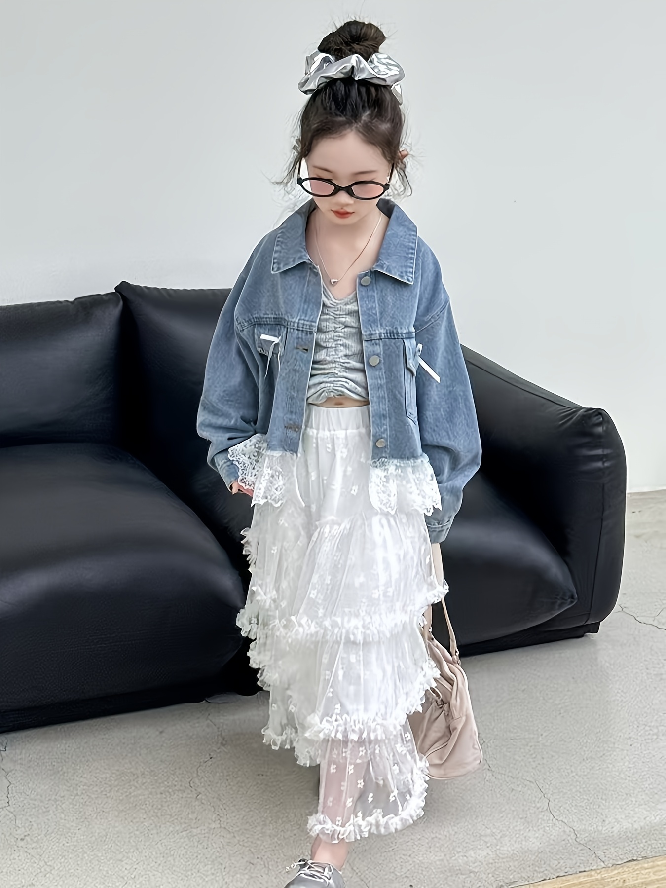 Lace Dress Denim Jacket With Summer Dress Abstract Pattern Denim