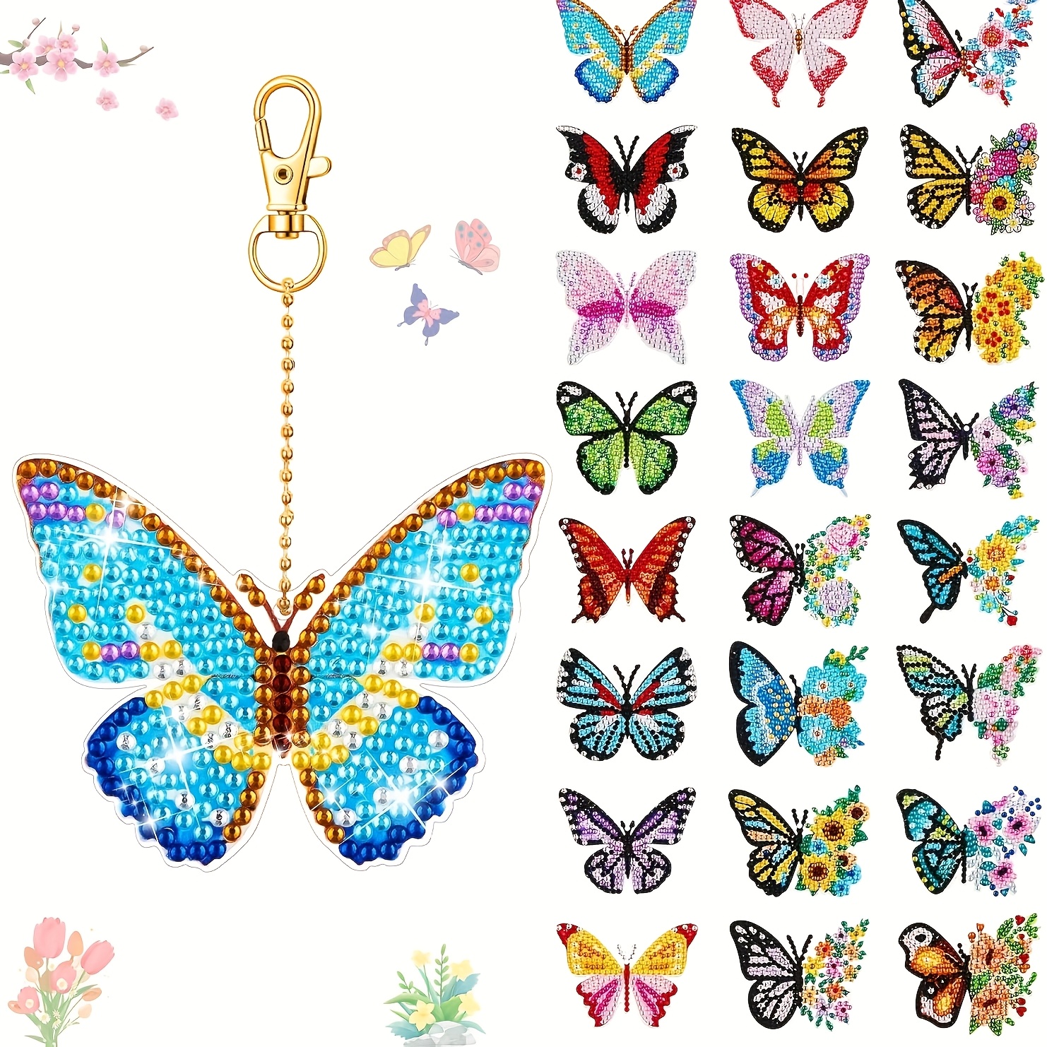 Image of 24pcs Diy 5d Diamond Painting Keychain Suitable For Adults - & Irregular/round Diamond Beads, Complete Craft Kit With Key Rings, Portable Art For Travel, Gift For And Adults (diy)