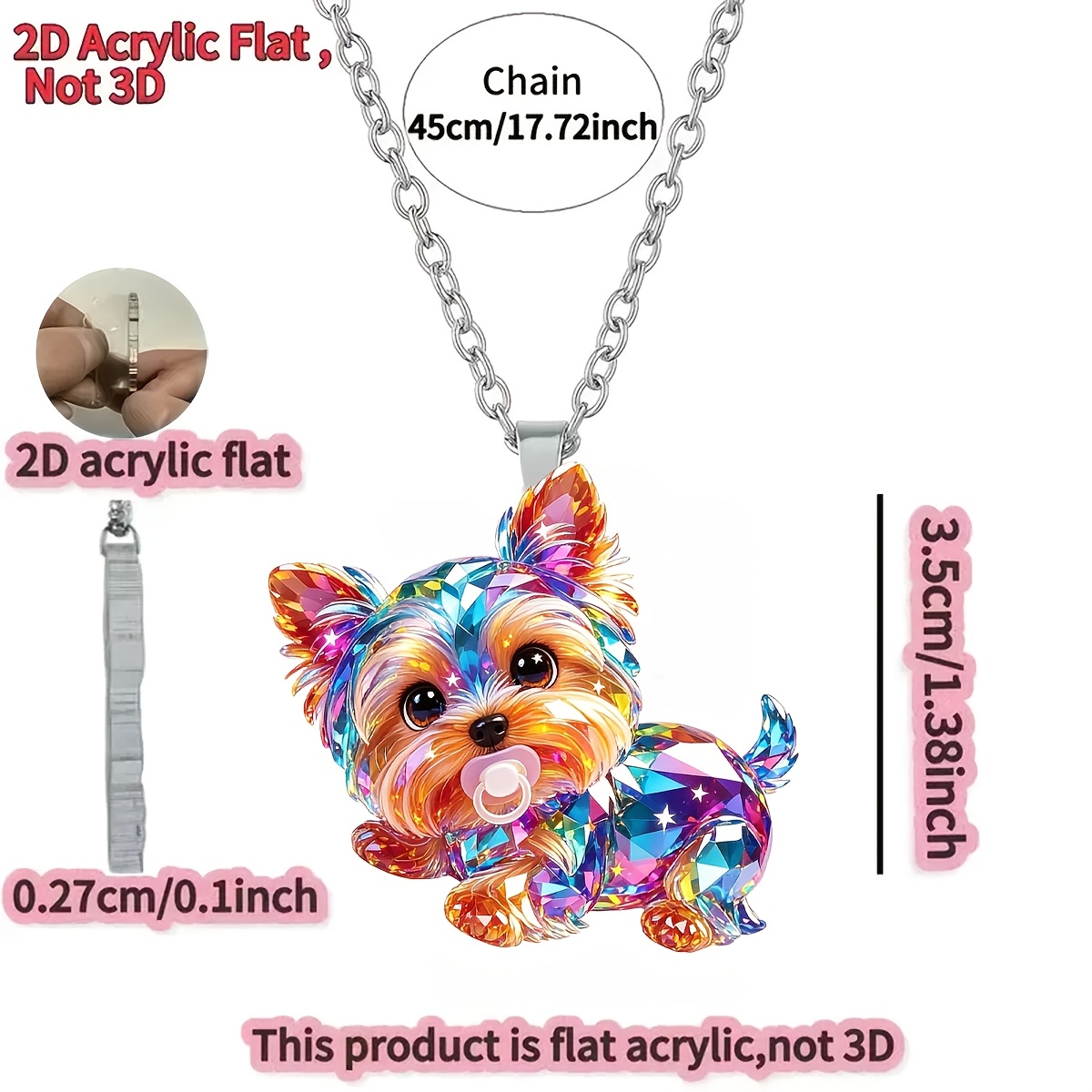 Women's 2D Acrylic Cute Puppy Pendant Necklace, Gift for Her