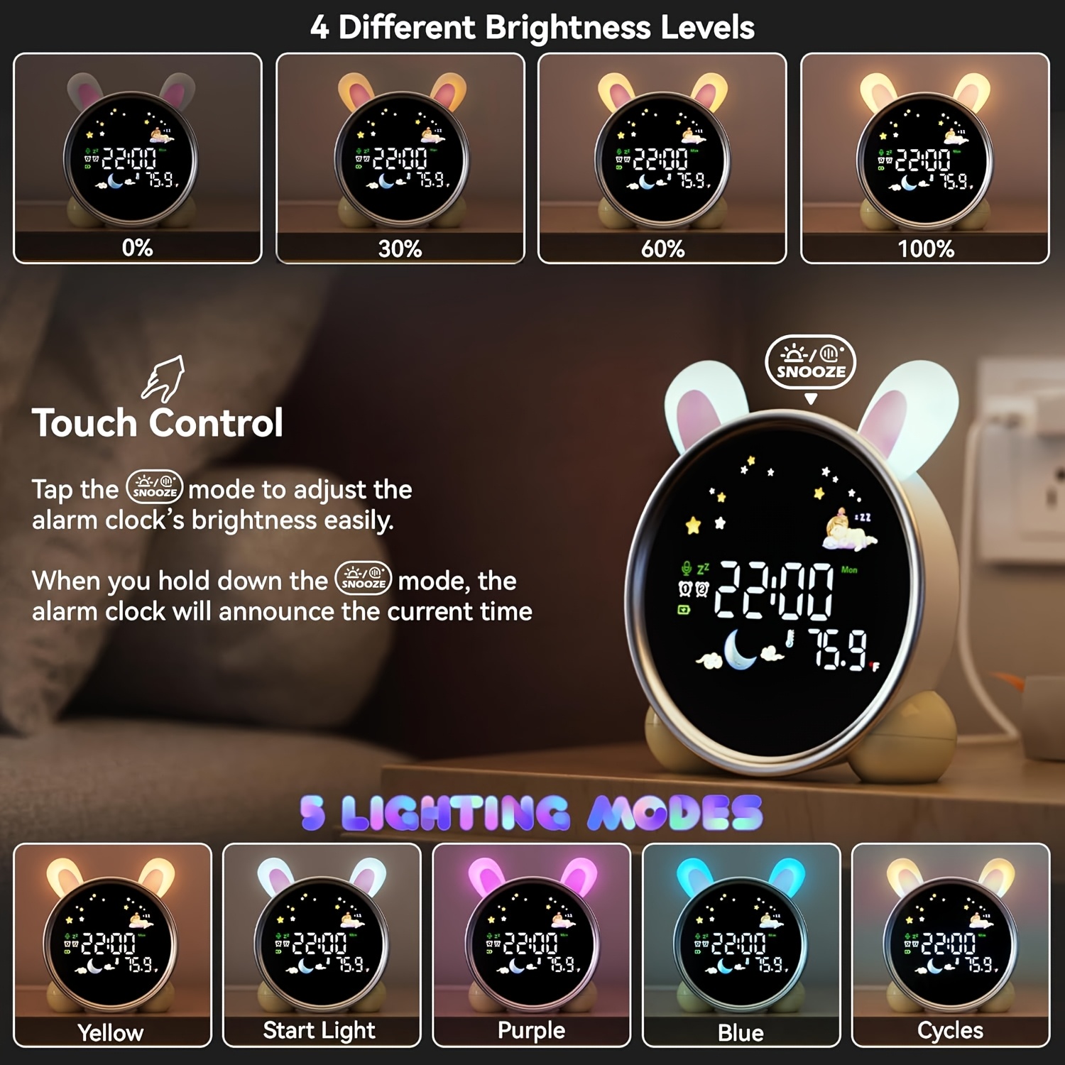 Image of Large Display Sound-controlled Training Alarm Clock With White Noise, Date Display & Usb Charging - Fantasy-themed Abs Round Clock For ' Rooms, Play Areas, And Gyms, Alarm Clocks