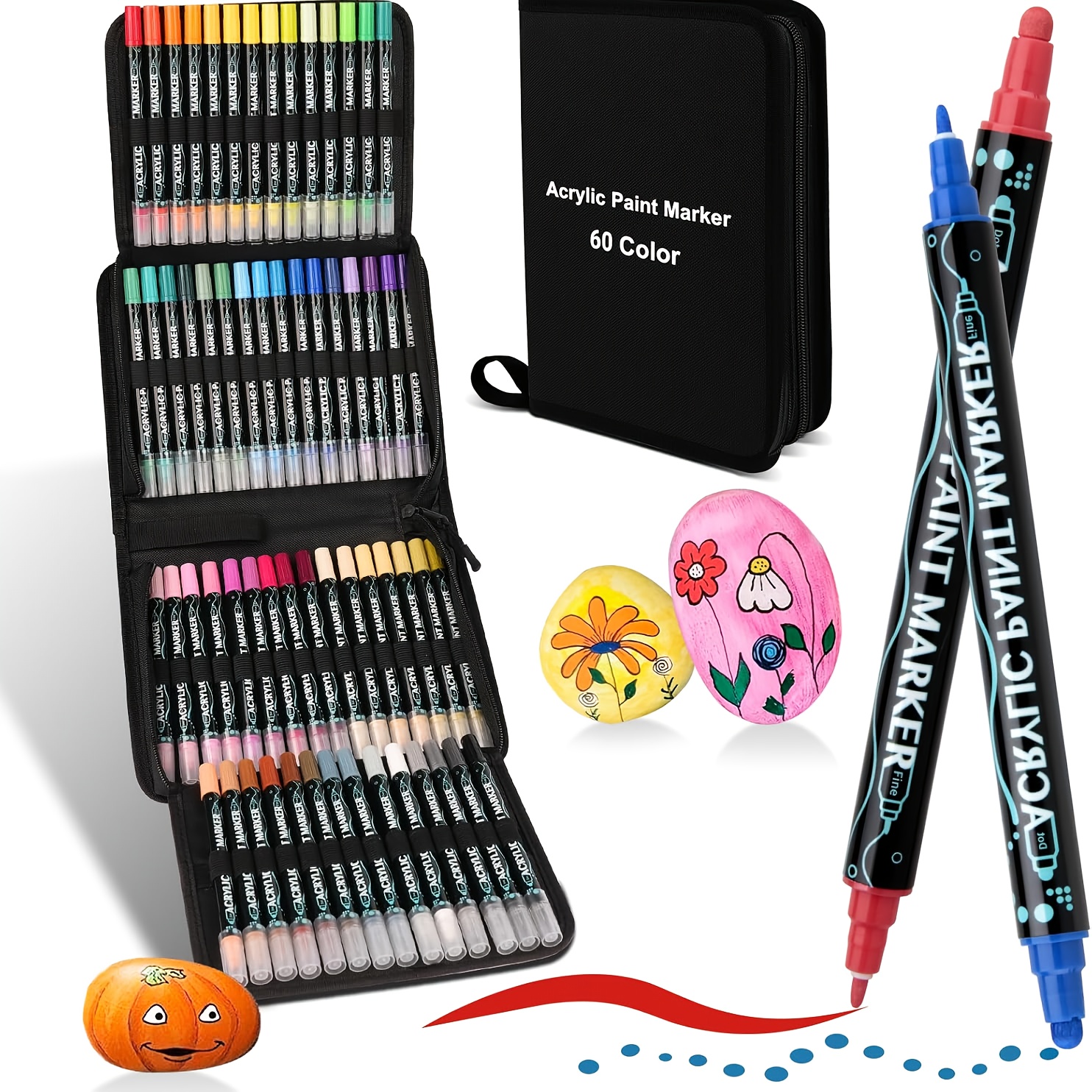 Image of Acrylic Pens For Stones Waterproof Stones Easter Eggs For Painting Double Ended Acrylic Paint Permanent Marker Pen For Plastic Ceramic Metal Hoop Canvas 60bagtype Set, Supplies