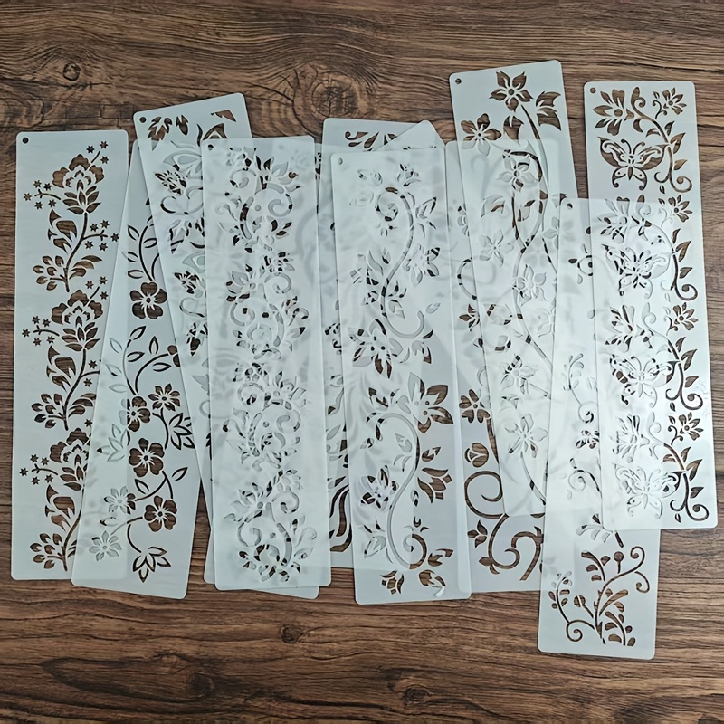TEMU 12pcs Reusable Plant & Floral Stencils Suitable For S & - Templates With Vines, Butterflies, Flowers For Painting, Coloring, Diy Crafts, For