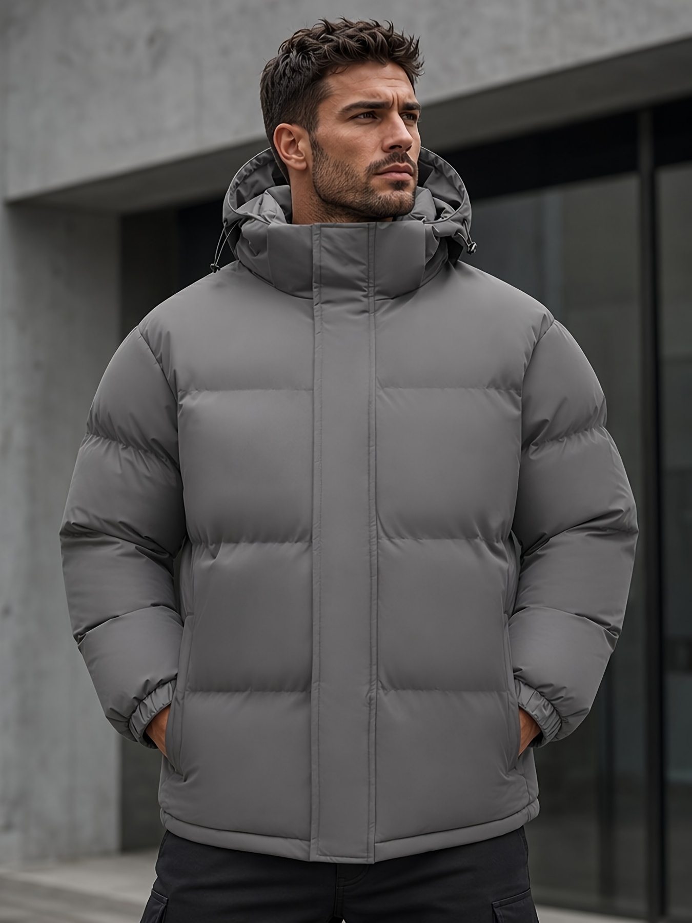 Men's Loose-Fit Hooded Padded Jacket for Winter